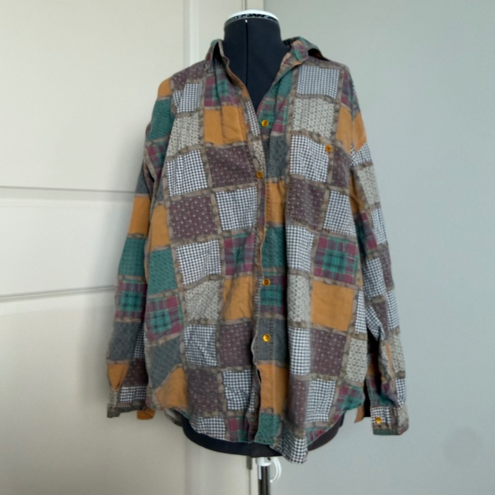 Vintage 90s‎ Patchwork Print Button-Up
